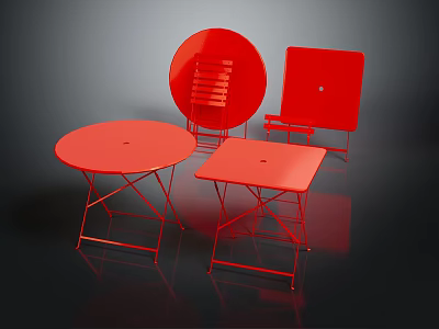Red Foldable Modern Round And Square Table And Chair Set For Indoor Outdoor Areas 3d model