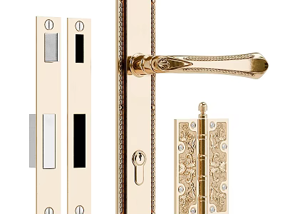 Golden Decorative Door Handle With Ornate Lock Plate And Hardware Accessories 3d model
