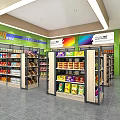 Modern Grocery Supermarket Interior With Cashier Counter Shelves Shampoo And Refrigerated Displays