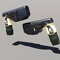 Futuristic Mechanical Weapon With Yellow Details Black Green Design And White Emblem