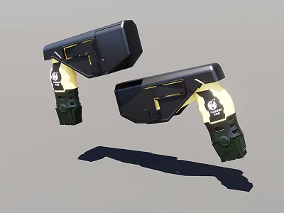 Futuristic Mechanical Weapon With Yellow Details Black Green Design And White Emblem 3d model