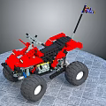 Red Building Blocks Off-Road Vehicle Model With Large Wheels And Decorative Flag