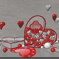 Heart Shaped Red Frame With LOGBI Logo Red White Balloons And Small White Decorative Balls