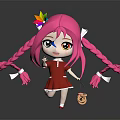 Cute Game Movie Character With Pink Pigtails Colorful Feather And Red Dress Holding Small Basket 3d model