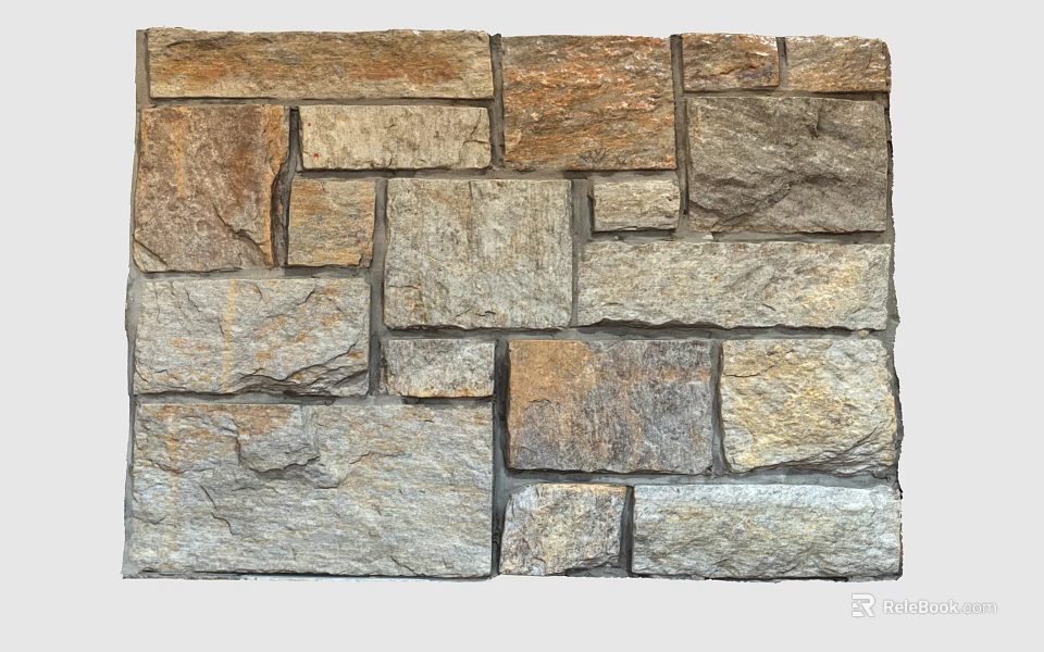 Textured Natural Building Exterior Wall With Rustic Stone Blocks And Neutral Tones 3d model 