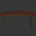 Traditional Chinese Bridge Featuring Red Railings Wooden Deck Green Piers And Decorative Posts