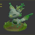 Cute White And Green Cartoon Game Character With Green Antlers Tail And Grassy Base