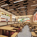 Traditional Beef Soup Restaurant Interior With Wooden Counter And Red Posters
