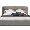Modern Double Bed With Gray Upholstered Headboard White Bedding And Dark Cushion 3d model