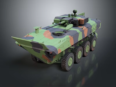 Camouflaged Eight Wheeled Military Vehicle With Armored Hull And Tactical Turret 3d model