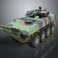 Camouflaged Eight Wheeled Military Vehicle With Armored Hull And Tactical Turret