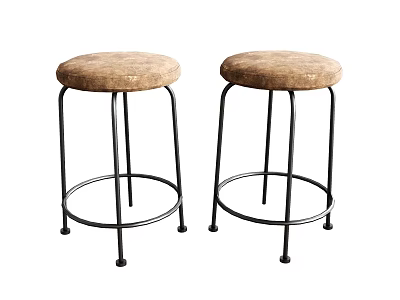 Two Brown Padded Bar Stools With Black Metal Frames And Sturdy Base 3d model