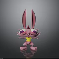 Cute Pink Rabbit Doll With Large Ears Purple Eyes And Yellow Outfit