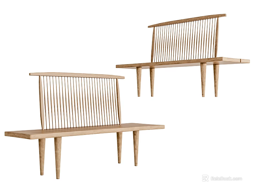 Wooden Public Chairs With Vertical Slat Back And Slim Legs Design 3d model 