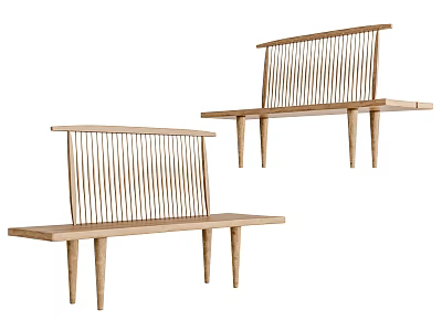 Wooden Public Chairs With Vertical Slat Back And Slim Legs Design 3d model