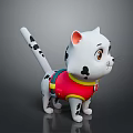Cute White Cartoon Cat Plush Toy With Black Spots And Red Yellow Vest