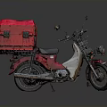 Red Motorcycle With Large Red Box Mounted On Back Seat 3d model