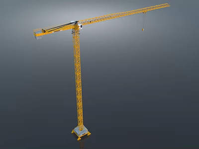 Yellow Tower Crane Industrial Equipment With Tall Structure And Hanging Hook 3d model