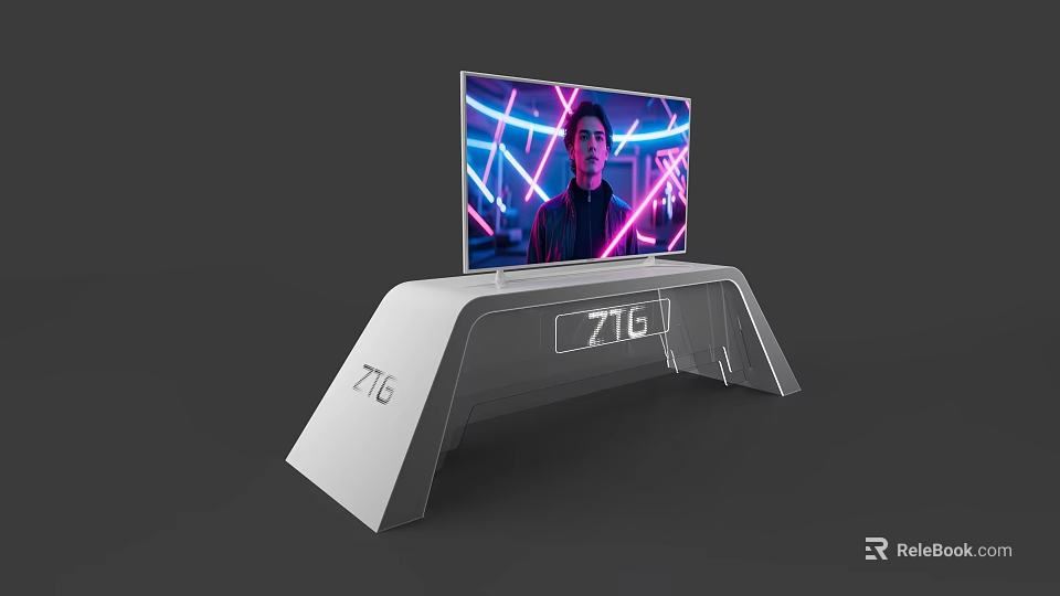 White Display Shelf With TV Screen Neon Light Effect And 71G Logo 3d model 