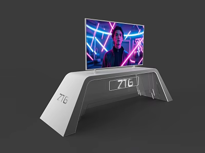White Display Shelf With TV Screen Neon Light Effect And 71G Logo 3d model
