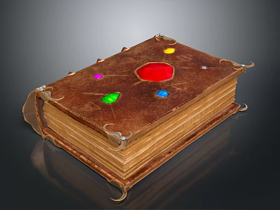 Ancient Leather Book with Colorful Gemstones and Intricate Metal Decorations on Cover 3d model