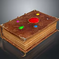 Ancient Leather Book with Colorful Gemstones and Intricate Metal Decorations on Cover