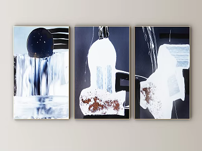 Modern Abstract Paintings Set of Three with Black White Blue Brown Colors for Wall Decor 3d model
