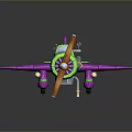 Colorful Toy Airplane Model With Purple Green Body And Wooden Propeller