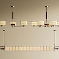 Modern Interior Chandeliers With Multiple Striped Lampshades And Metal Frame Design