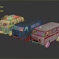 Vintage Mini Vans in Blue Green White with Retro Stripe Accents
