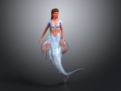 Mermaid Character In Fantasy Game Film With Blue Tail And Brown Hair 3d model