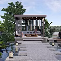 Beautiful Courtyard Garden Design With Gazebo Outdoor Seating Stone Pathway And Cherry Blossom Tree