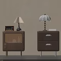 Wooden Bedside Tables Design With Table Lamps Woven Panel Drawers Photo Frame And Books
