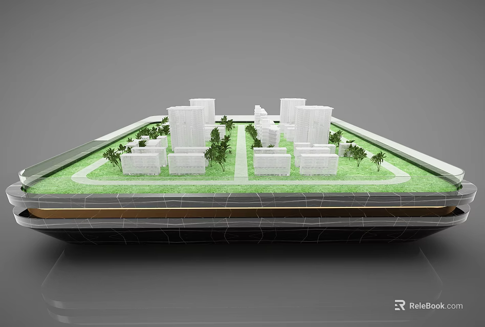 3D Commercial Display Equipment with White Buildings Green Grass and Transparent Top Platform 3d model 