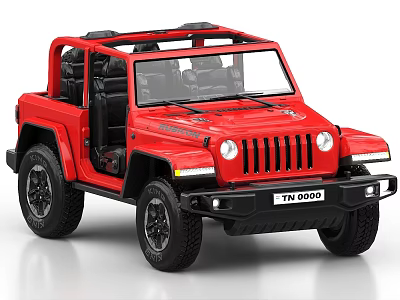 Stylish Red Convertible Off Road Vehicle With Open Doors And Black Wheels 3d model