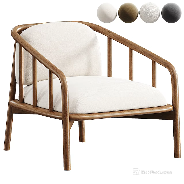 Modern Single Sofa With Wooden Frame And White Cushion Design 3d model 