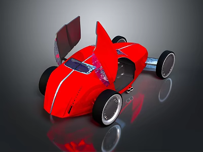 Red Futuristic Concept Car With Open Doors And Aerodynamic Body Design 3d model