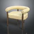 Modern Beige Fabric Accent Chair With Curved Armrests And Wooden Legs