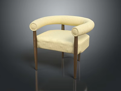 Modern Beige Fabric Accent Chair With Curved Armrests And Wooden Legs 3d model