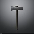 Durable Axe Tool With Metal Head And Wooden Handle In Gray Background