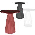 Colorful Side Tables with Red Black Silver Pleated Bases and Round Tops