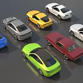 Modern Sports Cars In White Red Green Yellow Gray And Blue Colors On