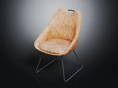 Quilted Light Brown Leather Chair With Modern Design And Black Metal Legs 3d model