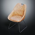 Quilted Light Brown Leather Chair With Modern Design And Black Metal Legs