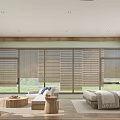 Cozy Modern Hotel Room Interior With Large Windows Comfortable Bed And Wooden Furniture