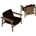 Modern Minimalist Single Sofa With Black Leather Seat And Wooden Armrests