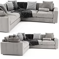 Cozy L shaped Leisure Sofa Set with Soft Pillows and Warm Blanket for Living Room
