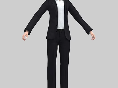 A Woman in Black Business Suit With White Shirt Standing Pose 3d model