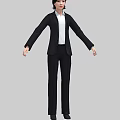 A Woman in Black Business Suit With White Shirt Standing Pose