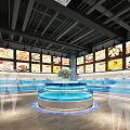 Contemporary Restaurant Interior Featuring Wooden Elements Tile Counter And Display Screens 3d model